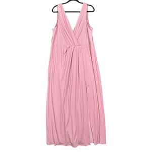 Ever Pretty Floor Length V-Neck Shiny Evening Dress Size 22 Pink with Side Slit